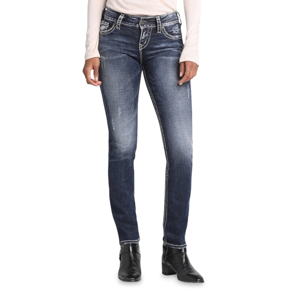 Silver Berkley Medium Wash Distressed Jean's 27 x 33 EUC